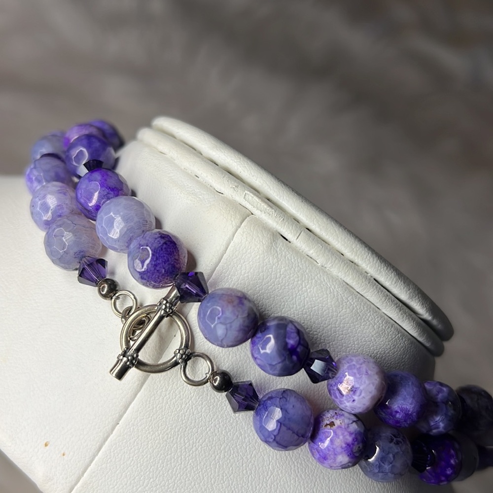 Purple Chalcedony Natural Stone and Sterling Silver Bead Necklace - Picture 8 of 12